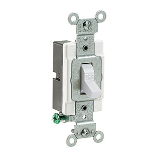 Leviton CS115-2W | 15 Amp, 120/277 Volt, Toggle Single-Pole AC Quiet Switch, Commercial Spec Grade, Grounding, Side Wired, - White
