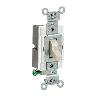 Leviton CS120-2T | 20 Amp, 120/277 Volt, Toggle Single-Pole AC Quiet Switch, Commercial Spec Grade, Grounding, Side Wired - Light Almond