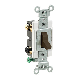 Leviton CS220-2 | 20 Amp, 120/277 Volt, Toggle Double-Pole AC Quiet Switch, Commercial Spec Grade, Grounding, Side Wired - BROWN