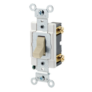 Leviton CSB1-20I | 20 Amp, 120/277 Volt, Toggle Single-Pole AC Quiet Switch, Commercial Spec Grade, Grounding, Back & Side Wired, - Ivory