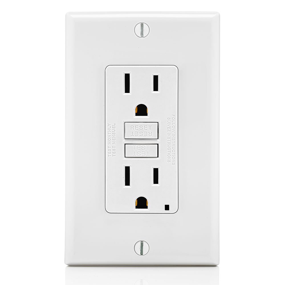 Leviton GFNT1-W | 15 Amp, 125 Volt Receptacle/Outlet, 20 Amp Feed-Through, Self-test SmartlockPro Slim GFCI, monochromatic, White