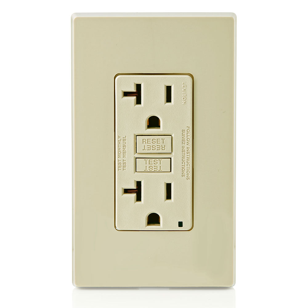 Leviton GFNT2-I | 20 Amp, 125 Volt Receptacle/Outlet, 20 Amp Feed-Through, Self-test SmartlockPro Slim GFCI, monochromatic, Ivory