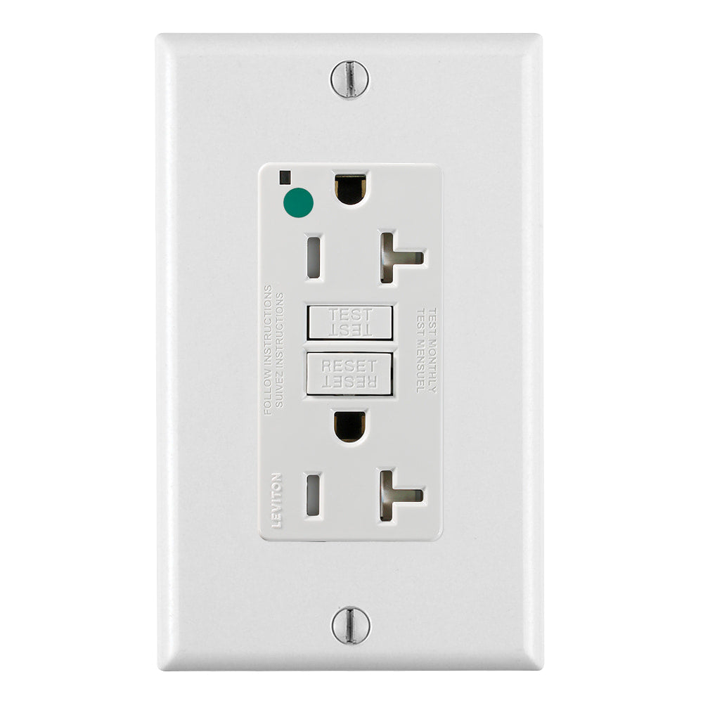 Leviton GFTR2-HGW | SmartlockPro GFCI Duplex Receptacle Outlet, Extra Heavy-Duty Hospital Grade, Tamper-Resistant, Power Indication, Self-Grounding - White