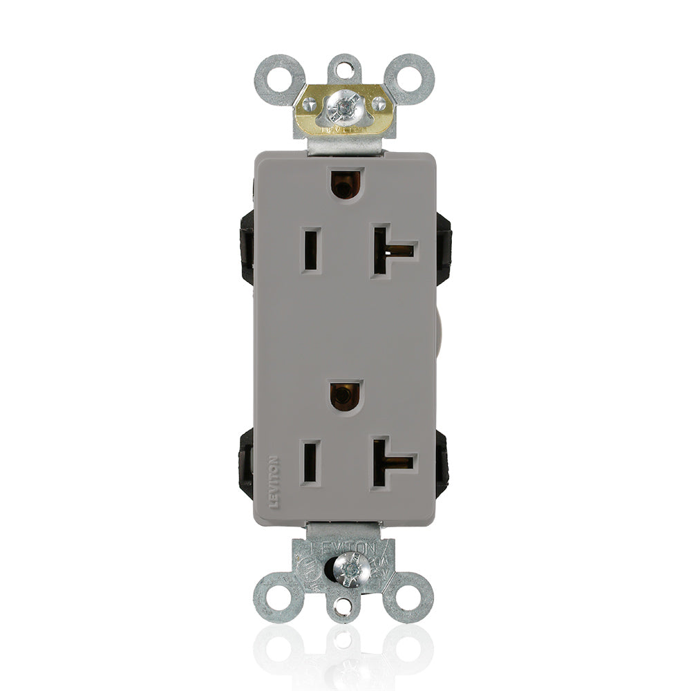 Leviton M1636-GY | Lev-Lok Decora Plus Duplex Receptacle Outlet, Heavy-Duty Industrial Specification Grade, Smooth Face, Self-Grounding - Gray