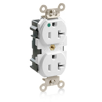 Leviton M8300-W | Lev-Lok Duplex Receptacle Outlet, Extra Heavy-Duty Hospital Grade, Smooth Face, Self-Grounding - White