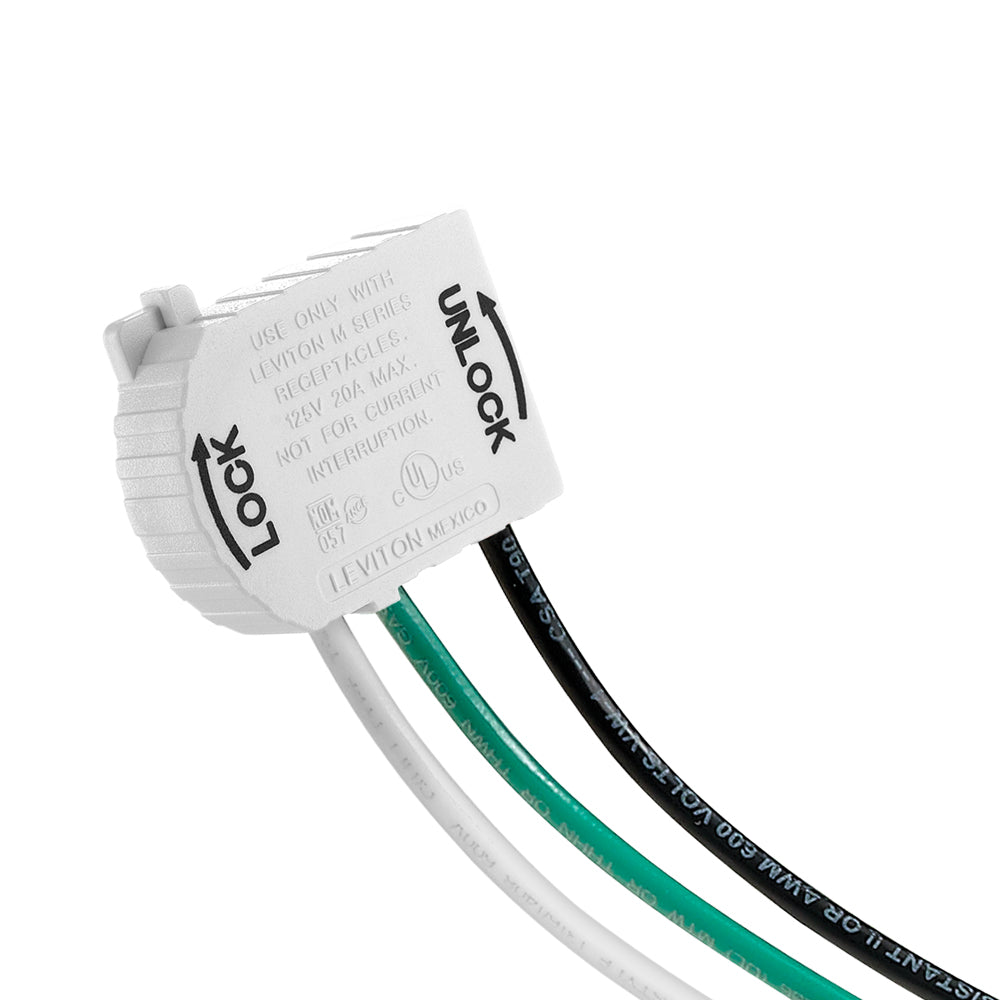 Leviton MSTWL-A | 20 Amp, 125 Volt, 2P, 3W, Wiring Module for Lev-Lok Receptacles, 6" THHN #12 AWG Stranded Wire Leads - WHITE