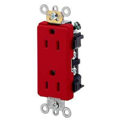 Leviton 16252-R | Decora Plus Duplex Receptacle Outlet, Heavy-Duty Industrial Specification Grade, Smooth Face, Self-Grounding - Red