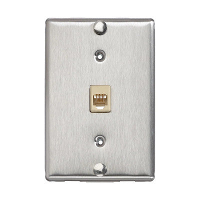 Leviton Manufacturing Co 40226-S | Telephone Wall Jack, 6P6C, Screw Terminal, Stainless Steel