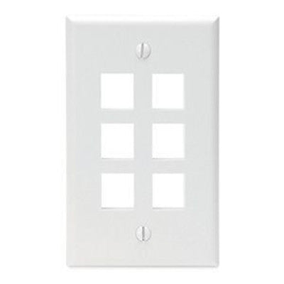 Leviton 41080-6WP | Single-Gang QuickPort Wallplate, 6-Port, White
