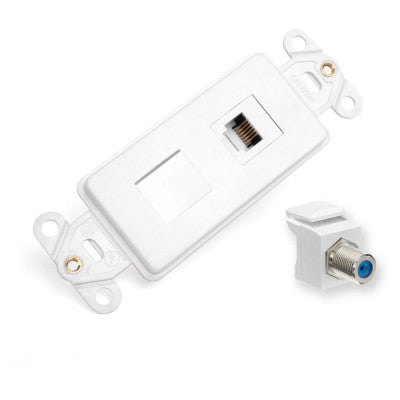 Leviton 41658-W | Decora Telephone and Video Insert Kit with One 6P6C USOC Jack and One F-Connector Coupler, white