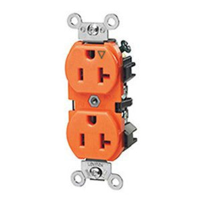 Leviton 5362-IG | Isolated Ground Duplex Receptacle Outlet, Heavy-Duty Industrial Specification Grade, Smooth Face, Self-Grounding - Orange