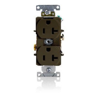 Leviton 5362-S | Duplex Receptacle Outlet, Heavy-Duty Industrial Specification Grade, Smooth Face, Self-Grounding - Brown
