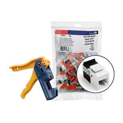 Leviton 5G108-JW5 | 150 GigaMax Cat 5e QuickPort Jacks, Bulk QuickPack, White, Kitted with Jack Rapid Tool