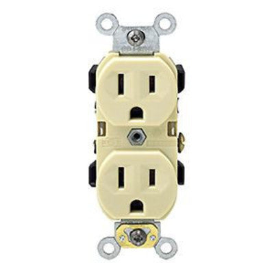 Leviton BR15-I | Duplex Receptacle Outlet, Commercial Specification Grade, Indented Face, Self-Grounding - Ivory