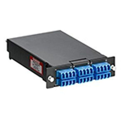 Leviton SPLCS-24L | SDX Pigtail Fusion Splice Module pre-loaded with quad LC adapters (Blue)