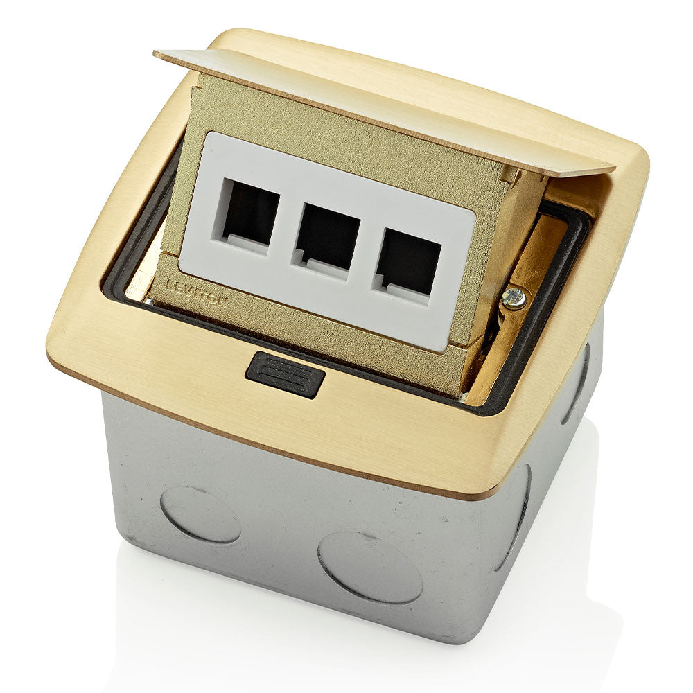 Leviton PFQP3-BR | Pop-Up Floor Box with 3-Port QuickPort Insert