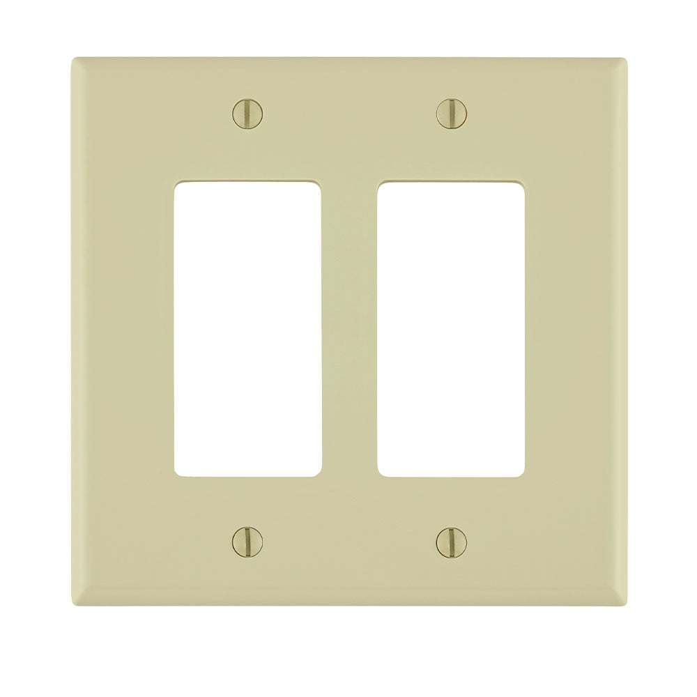 Leviton PJ262-I | 2-Gang Decora/GFCI Device Decora Wallplate/Faceplate, Midway Size, Thermoplastic Nylon, Device Mount, - Ivory