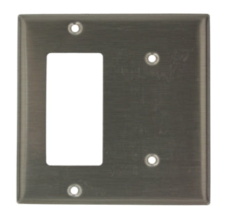 Leviton S1426-N | 2-Gang 1-Blank 1-Decora/GFCI Device Combination Wallplate, Standard Size, 302 Stainless Steel, Strap Mount, - Stainless Steel