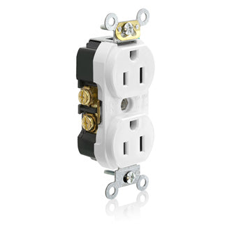 Leviton TBR15-W | Duplex Receptacle Outlet, Commercial Specification Grade, Tamper-Resistant, Smooth Face, Self-Grounding - White