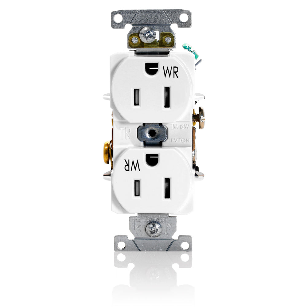 Leviton TWR15-W | Duplex Receptacle Outlet, Heavy-Duty Industrial Specification Grade, Weather and Tamper-Resistant, Self-Grounding - White