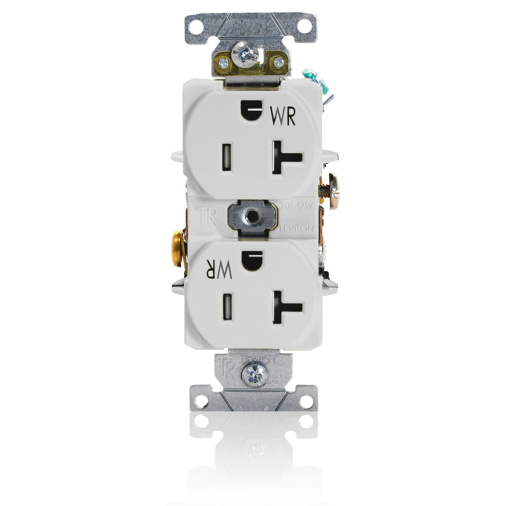 Leviton TWR20-W | Duplex Receptacle Outlet, Heavy-Duty Industrial Specification Grade, Weather and Tamper-Resistant, Self-Grounding - White