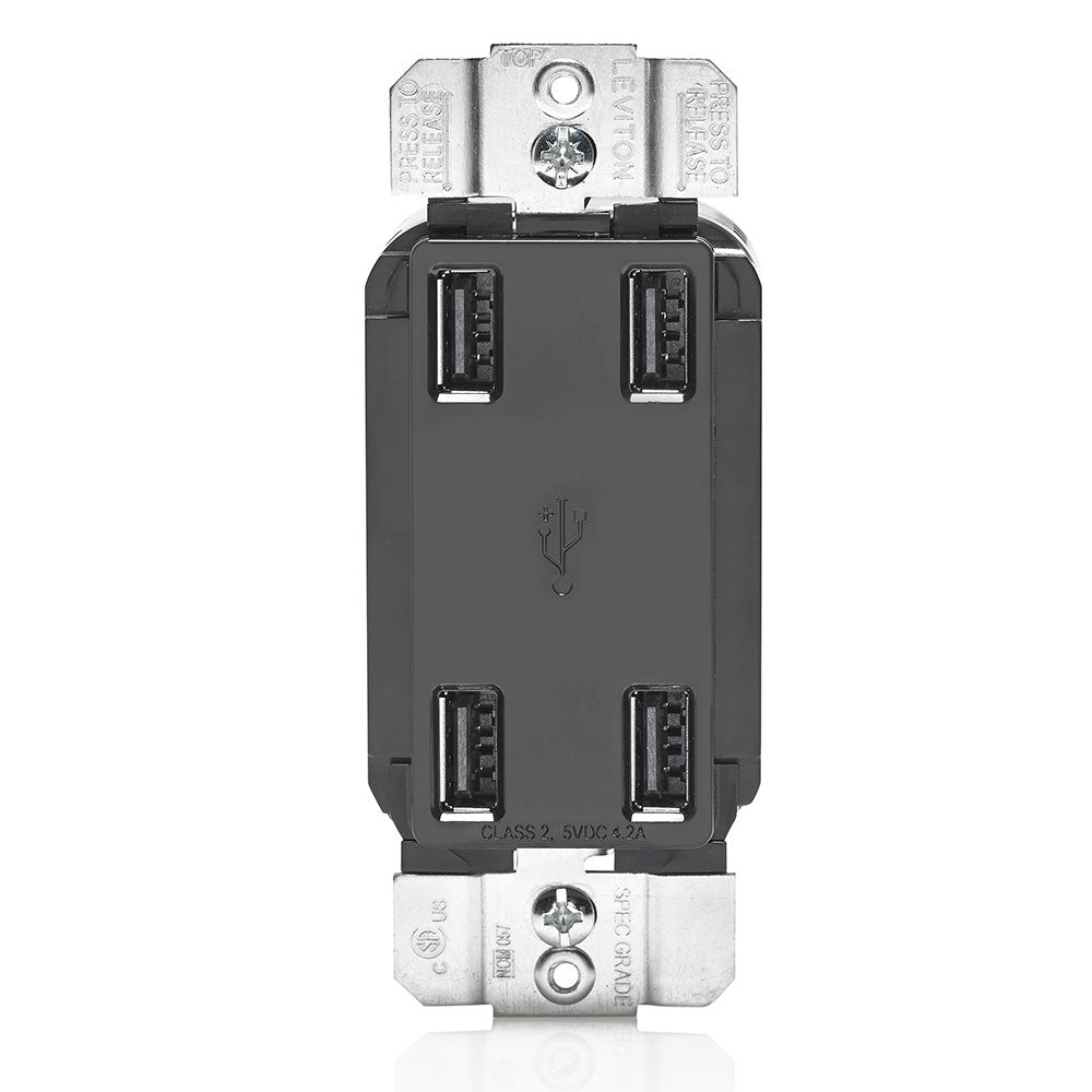 Leviton USB4P-E | 4.2A 4-Port USB Type-A Wall Outlet Charger