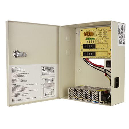 Liberty Security L12DC4C5AMC | 12 Volt DC, 4 Channel 5AMP, UL/CUL Listed Power Supply - PTC Fused - Metal Case with Key/Lock