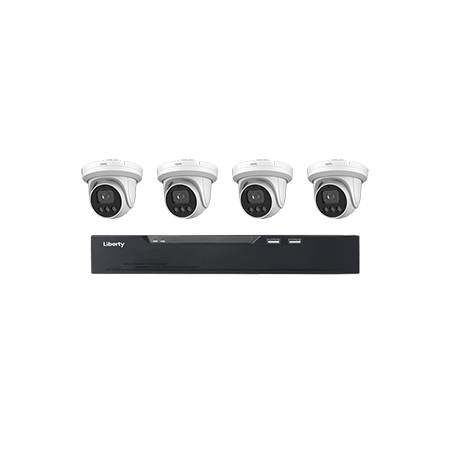 Liberty Security L3NVR4KIT4C | 4 Channel AI NVR KIT with Built-in 2TB Storage with 4x 4MP, 2.8MM 100’ IR, True WDR Turret Cameras