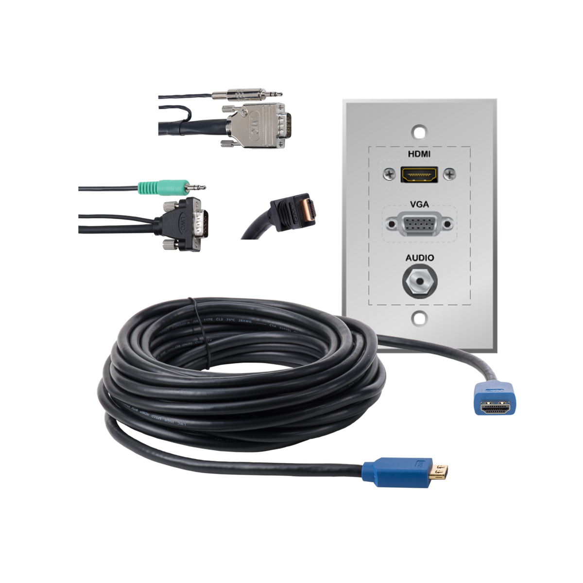 Liberty AV EDU-HV-075 | 75" HDMI, VGA, & Audio Passive Wall Plate and Connectivity Kit