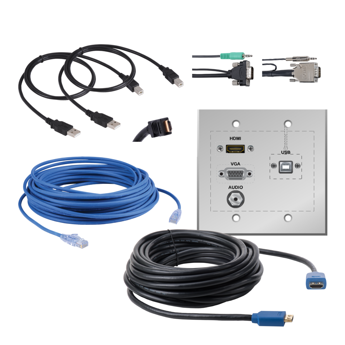 Liberty AV EDU-HVU-075 | 75" HDMI, VGA, & USB Passive, with Audio Passive Wall Plate and Connectivity Kit