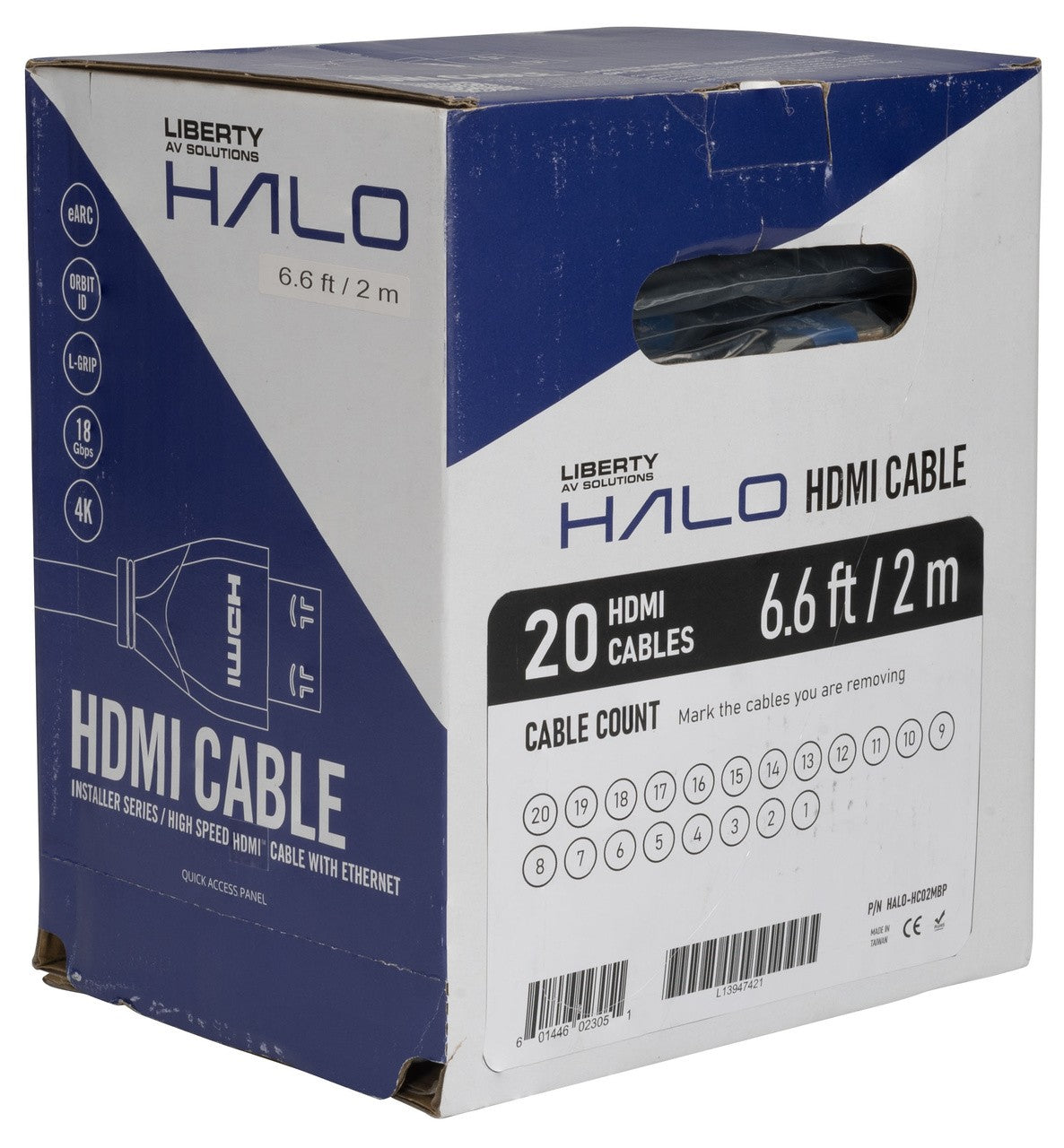 Liberty AV HALO-HC02MBP | 6.56 Feet HALO 18G HDMI Cable AWM Black 2.0M Package