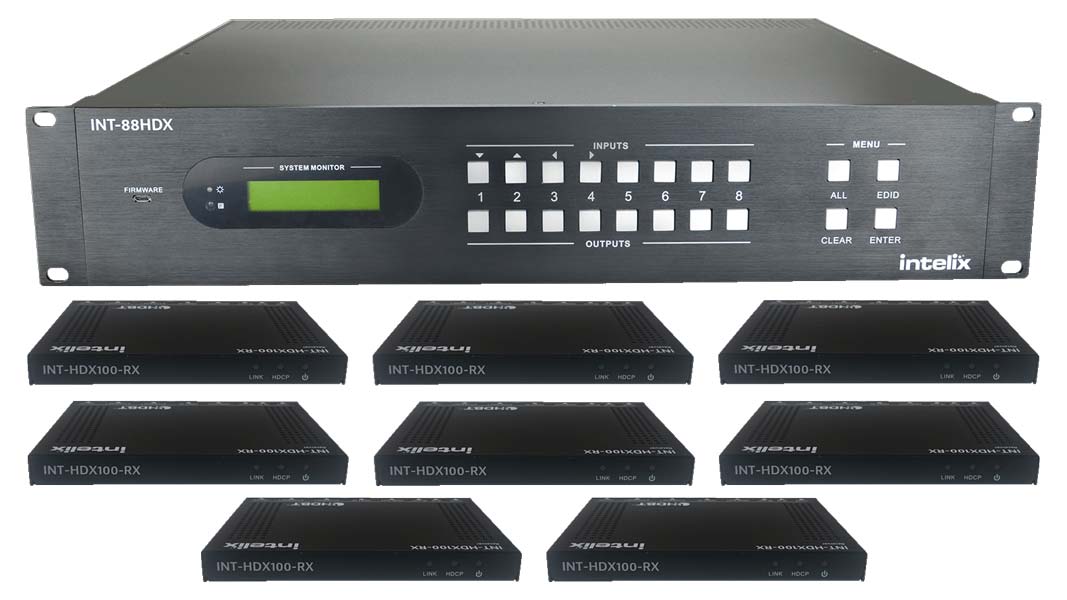 Liberty AV INT-88HDX-KIT | 8x8 HDMI / HDBaseT Matrix Switcher kitted with 8 HDBaseT Receivers
