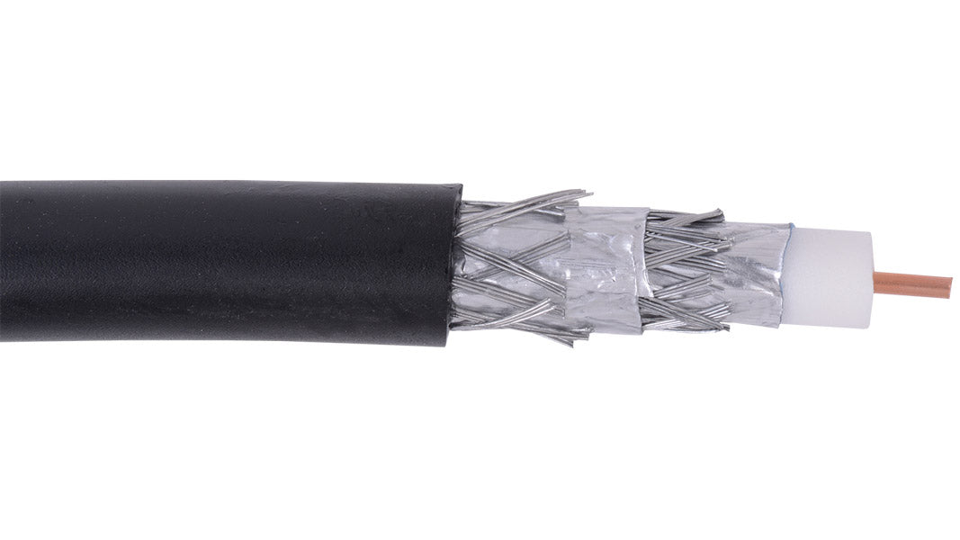 Liberty AV RG6-QUAD-DB | Black RG6 CCS Quad Shielded RF Video 3.0 GHz Outside Plant Cable Reel