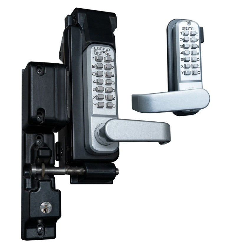 LockeyUSA GL2-SCMGDC | Double Combination Gate Lock, Passage Function, Satin Chrome Marine Grade