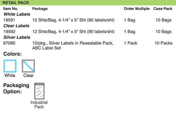 Lucky Line Products 19591 | Key Separator Button Label, Template, Adhesive, 1/2" Length x 1/4" Width, 4-1/4" x 5" Sheet Size, White with Label, for Snap-In Button Key Tab, 12 Sheet per Bag
