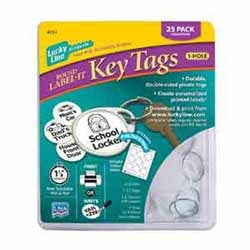 Lucky Line Products 25129 | Key Tag, Round, 1-Hole, 1-1/4" Diameter, Plastic, White with Ring and 54 Label, 25 each per Clamshell
