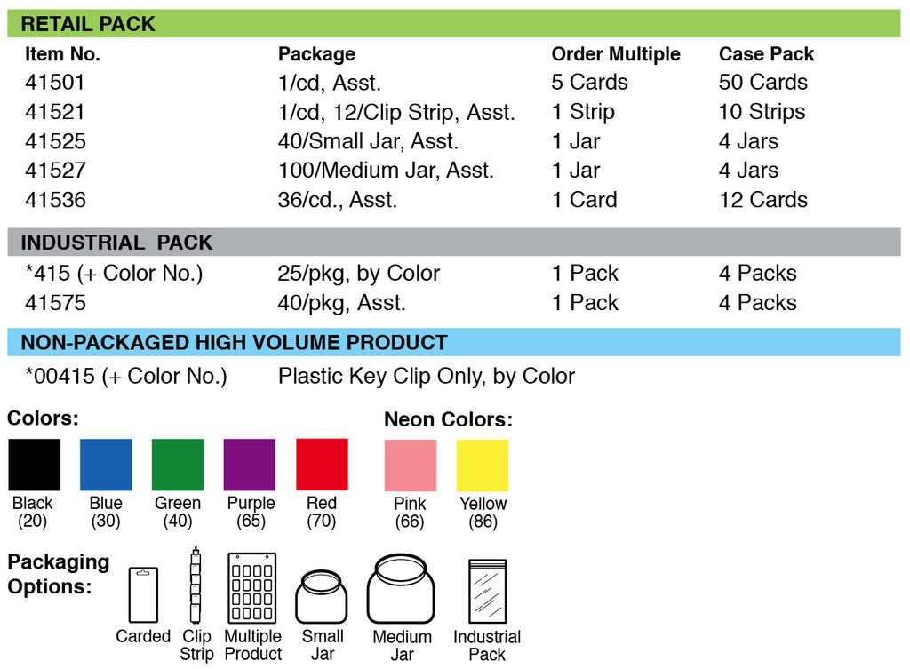 Lucky Line Products 41527 | Plastic Key Clip Assorted 100/Jr