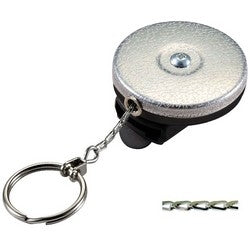 Lucky Line Products 43551 | Spinner Key Reel, Clip-On, 360 Degree Rotation, 2" Diameter, Textured Chrome with 24" Steel Chain, 2" Long Clip, 1-1/8" Nickel Plated Split Key Ring, 1 each per Card