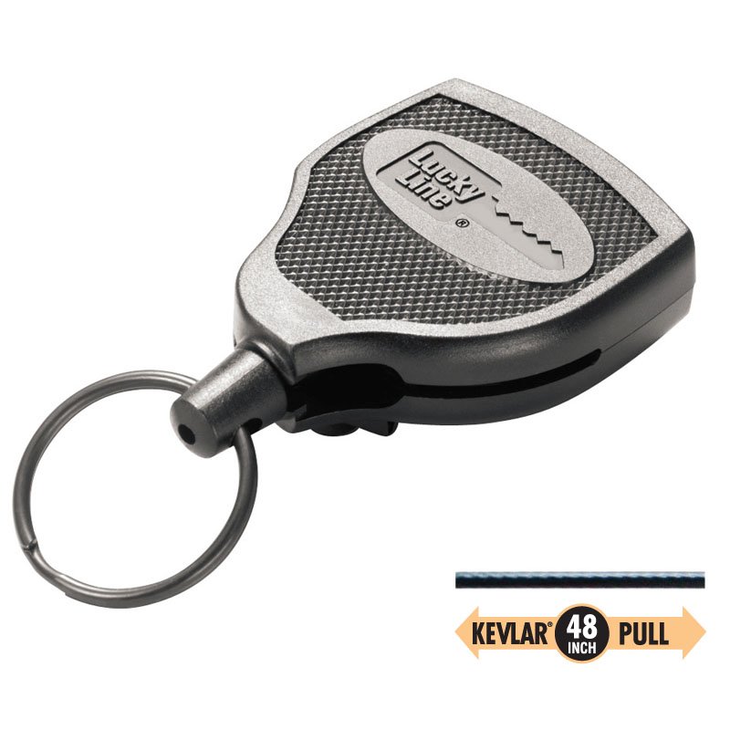 Lucky Line Products 43651 | Key Reel, Clip-On, 2-1/4" Width x 2-1/2" Height, Heavy Duty Polycarbonate, Textured Black with 48" Retractable Pull Kevlar Cord, 1 each per Card