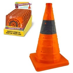 Lucky Line Products 87800 | Safety Collapsable Cone, 360 Degree Visibility, 9-1/2" Square Base, 18" Expanded Height, 2" Collapsed Height, Orange with LED Light, AAA Battery, 1 each per Bag
