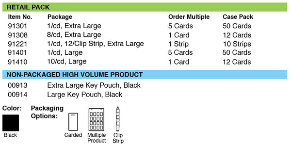 Lucky Line Products 91410 | Pouch Key Hider, Large, 2" Width x 4" Length x 1/8" Thickness, Nylon, Black, 10 each per Card