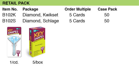 Lucky Line Products B102K | House Key, Kwikset, Diamond Ring, Brass, Enamel Coating, 1 each per Card
