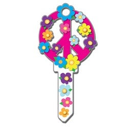Lucky Line Products B104S | House Key, Schlage, Peace Sign, Brass, Enamel Coating, 1 each per Card