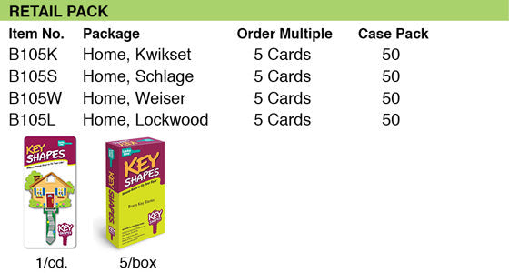 Lucky Line Products B105S | House Key, Schlage, Home, Brass, Enamel Coating, 1 each per Card