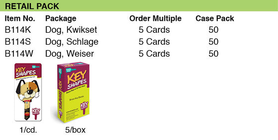Lucky Line Products B114S | House Key, Schlage, Dog, Brass, Enamel Coating, 1 each per Card