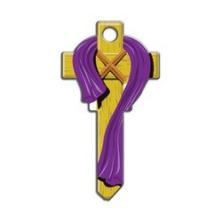 Lucky Line Products B124W | House Key, Weiser, Cross, Brass, Enamel Coating, 1 each per Card