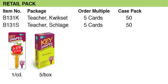 Lucky Line Products B131S | House Key, Schlage, Teacher, Brass, Enamel Coating, 1 each per Card