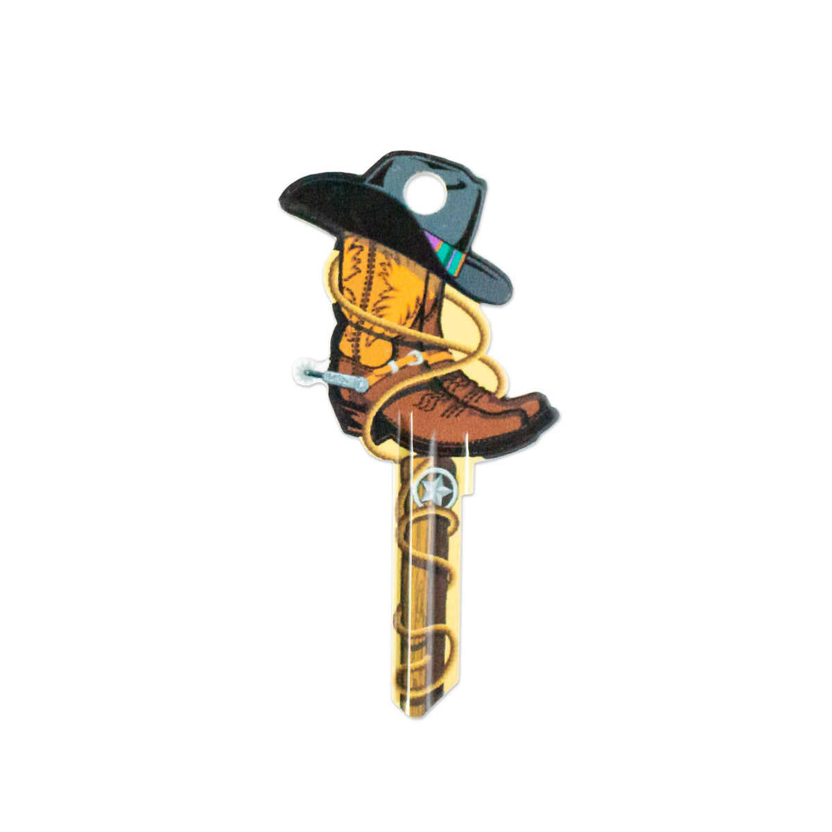 Lucky Line Products B132W | House Key, Weiser, Cowboy, Brass, Enamel Coating, 1 each per Card
