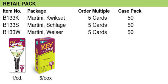 Lucky Line Products B133K | House Key, Kwikset, Martini, Brass, Enamel Coating, 1 each per Card
