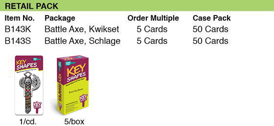 Lucky Line Products B143S | House Key, Schlage, Battle Axe, Brass, Enamel Coating, 1 each per Card